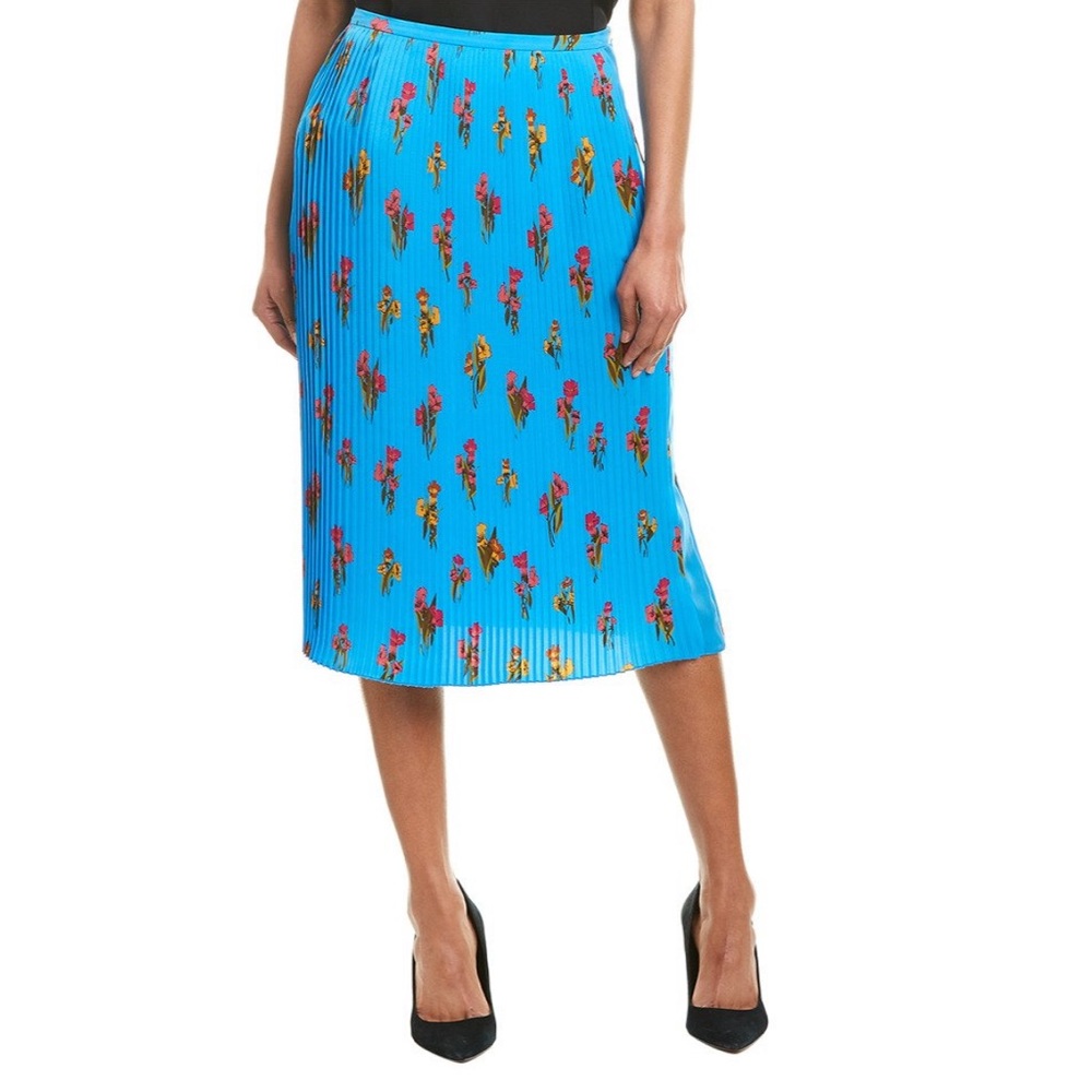 NWT Escada Sport Blue Floral Pleated Midi Skirt